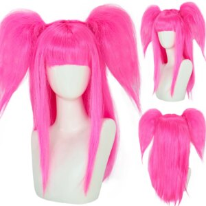 Vitality green long straight synthetic wig, double ponytail – anime cosplay queen costume accessory, for themed parties