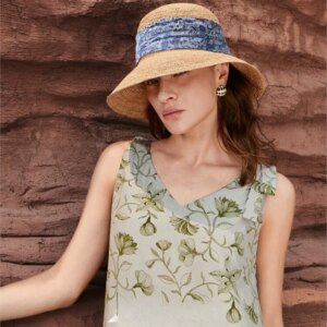 Elegant and fashionable natural grass high-end luxury three-dimensional pleated printed webbed hat