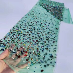 African Stones Tulle Lace Fabric French Luxury Beads Lace Fabric For Bridal Wedding Party Dress Sew
