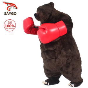 SAYGO 2m/2.6m Inflatable Red Boxing Gloves Bear Plush Costume Mascot Prop Halloween Adult Fun Plush Carnival Set