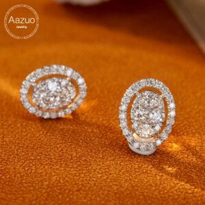 Aazuo 18K Jewelry White Gold Real Diamond 0.60ct Luxury Original Oval Shape Earring Gift For Women Engagement Dinner Party Au750