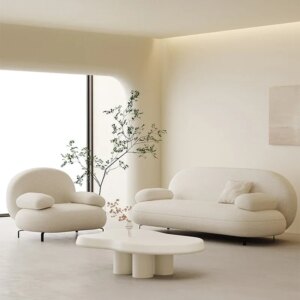 Fashion Round Boucle Fabric Living Room Sofa Luxury Couches Modern White Modular Love-seat Sofa Set