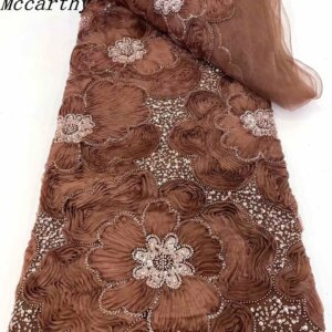 3D Flower Blown Tulle Lace African Lace Fabric 2025 High Quality Embroidered Beads Lace Fabric For Wedding Dress Sewing WS58
