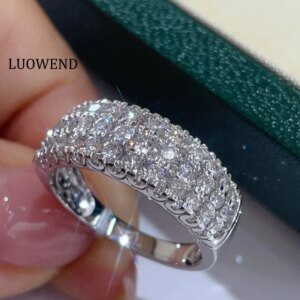 LUOWEND 100% 18K White Gold Rings Luxury Simple Style 1.0carat Real Natural Diamond Engagement Ring for Women Wedding Jewelry