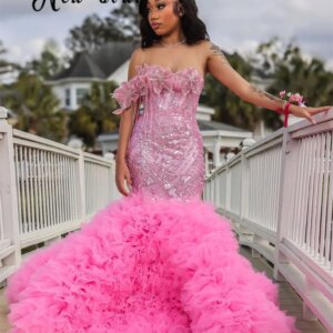 Baby Pink Ruffle Prom Dresses Sweetheart Off Shoulder Celebrity Gown Aso Ebi Wedding Guest Gown Engagement Dresses Customized