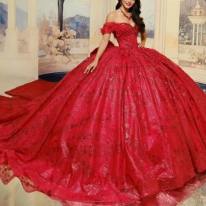 Red Quinceanera Dresses Off Shoulder Ball Gown Sweet 16 Dress Beading Crytal Sequin Applique Lace Tull Birthday Party Vestidos
