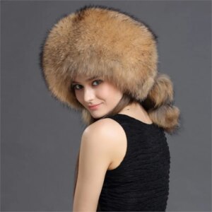 New whole fur real Maolifeng northeast female raccoon hair five ball big hat