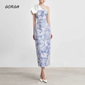 GORGA Blue Strapless Mermaid Prom Dress Sleeveless Evening Gown Slim Ankle Length Summer Women Wedding Party Dress 2024