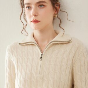 2025 Spring New Classic Women’s Cashmere Half Zipper Pullover Long Sleeve Casual High Quality Soft Knitted Thick Sweater