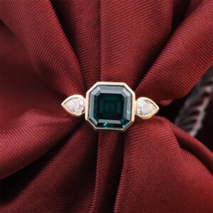 Provence 18K/14K/10K Soild Gold Asscher Cut Lab Grown Zambian With DEF VVS Moissanite Three Stone Bezel Ring Customized Gift