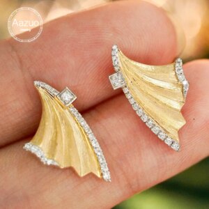 Aazuo Real Jewelry 18K Gold Yellow Gold Natrual Real Diamond Fairy Leaf Stud Earring For Woman Upscale Trendy Wedding Engagement