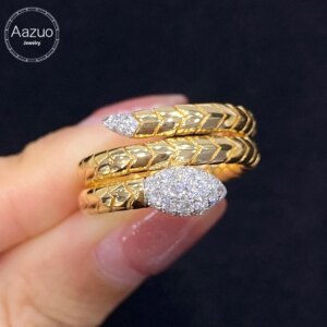 Aazuo Vintage Style 18K Pure Yellow Gold Real Diamond Cool Snake Ring Gift For Woman&Lady Engagement Party Charm Jewelry Au750