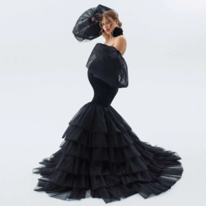 Pregnancy Party Gowns for Photoshoot Detachable Puff Sleeves Babyshower Dress 025 New Arrival Black Mermaid Maternity Dresses