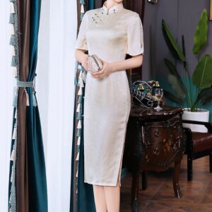 New Chinese Style Fashion Personality Socialite Cheongsam Qipao Women’s Clothing Dress Retro Improved and High Quality Real Silk