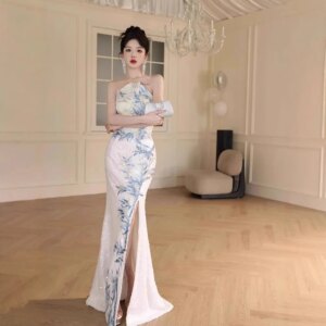 evening dress new Chinese style cheongsam dress high-end bridesmaid party toad dress fishtail light wedding dresses