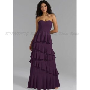 Purple Prom Dresses Women Floor Length High Quality A Line Tiered Backless Sleeveless Fit Formal Occasion Party Prom Simple Gown
