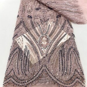 Luxury French Embroidery beads lace high quality Lace Fabric With Sequins 5 Yards High Quality Materiel for Party Dresses