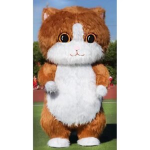 2m/2.6m/3m Furry Inflatable Grey Cat Mascot Costume Adult Wearable Blow Up Suits Animal Characters Fancy Stage Dress No Battery