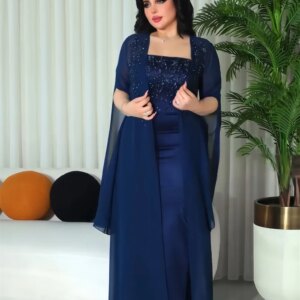 Customized Women Evening Gown Prom Dearin Square Collar Column Floor Length Skirts Vertically Stole Bespoke Occasion Dresses For