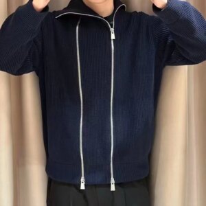 NIGO Men’s Spring And Autumn Black Double Zip Cardigan Jumper Fashion Trend Casual Knitted Jacket Ngvp #nigo1626