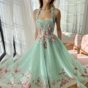 Customized Tulle Applique Formal Ball Gown Halter Bespoke Occasion Long es Saudi Arabia