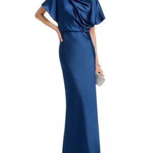 Customized Elegant And Elegant Satin Loose Draped Evening Dress Loose Cape Neckline Waist V-back Slim Fit Floor-length Dress