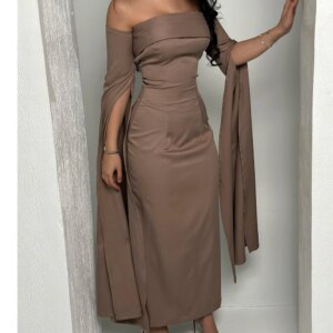 Customized  Jersey Straight Off the Shoulder Evening Dress Strapless Floor Length Half Sleeves Solid Color Vestidos de