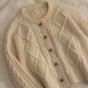 Round neck button Fried Dough Twists long sleeve hand cardigan pullover lazy comfortable soft mohair sweater spring autumn new