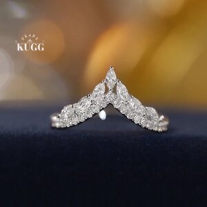 KUGG 100% 18K White Gold Rings Real Natural Diamond Engagement Ring for Women Romantic V-Shape Design High Wedding Jewelry