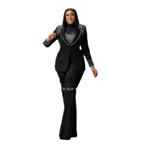 Women Pant Suits Plus Size Big Pearls Beads Blazer Ladies Outfits Party Birthday Prom Blazer Fashion 2 Pieces Sets Mother Dress