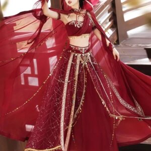 Hanfu female Dunhuang exotic wind Tianzhu princess red cape half skirt ancient dress dress full setcient Clothing Full Set