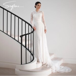 SSYTENS Full Lace A Line Wedding Dresses Beach Bride Dress Long Sleeves Sweep Train Elegant Bridal Gown Custom Vestido de noiva
