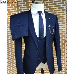 Navy Blue Formal Men Business Occasion Tuxedos Grooms Wedding Party Prom Male Suit 3 Piece Set Blazer Vest Pants