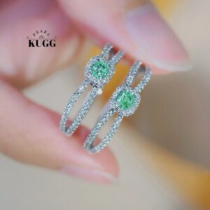 KUGG 100% 18K White Gold Rings Fashion Simple Style Real Natural Green Diamond Engagement Ring for Women High Wedding Jewelry