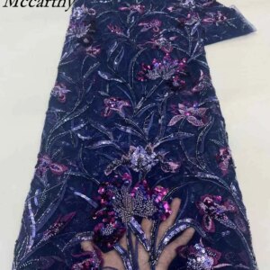 Nigerian Groom Handmade Heavy Sequins Pearls Mesh Lace Fabric 2025 African Luxury Beaded Tulle Lace Fabric Bridal Wedding XZ78HN