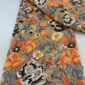 Luxury Gold Bridal Lace Fabrics Latest African Sequin Lace Fabric 5 Yards High Quality 2024 Nigerian Tulle Lace Fabrics O Q165-1