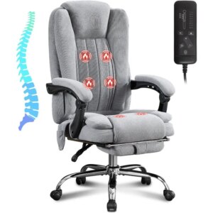 Massage Office Chair with Heat and 6 Vibration Points,Executive Office Chair with Foot Rest and Padded Armrests
