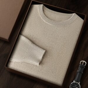 100% pure cashmere men’s sweater casual solid color knitted round neck pullover top basic loose Blouse warm