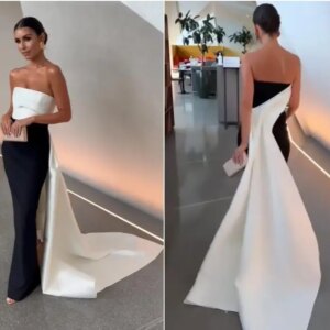 Patchwork Satin Mermaid Evening Dresses Strapless Elegant Robe de Soiree Floor Length Event Party Gowns With Trainsy003
