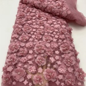 2024 Latest African 3D Flower Lace Fabric Dubai Sequins Tulle Lace Fabric Embroidered Applique Nigerian Fabric for Sewing