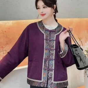 [picture Scroll]New Chinese Style National Trend Women’s Coat 2025 New High-end Round Neck Silk Blouse For Women