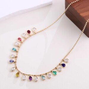 Provence 18/14/10K Solid Gold Pear Cut Rainbow Color Lab Grown Gems With DEF VVS Round Moissanite Multi Water Drop Pendant