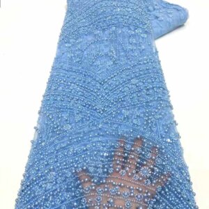 Beaded Net Sequins Lace Fabric Latest Lace Fabric High Quality 2025 French Mesh With Sequence Evening Dresses For Sewing KB4792