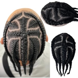 Peruvian Virgin Human Hairpieces 1# Black Color Afro Cornrow Braids Full Lace Toupee 8×10 Lace Unit for Black Man
