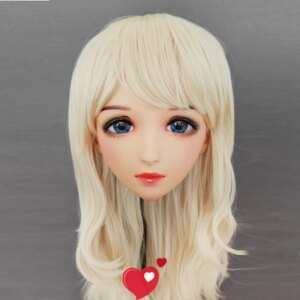 (Mo-03)Female Sweet Girl Resin Half Head Kigurumi BJD Eyes Crossdress Cosplay Japanese Anime Role Lolita Mask With Eyes And Wig