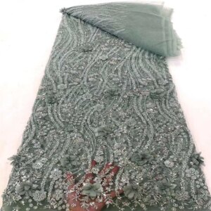 2024 New African Nigerian Exquisite Lace Fabric 3D Flower Sequins Beads High Quality French Bride Party Wedding Sewing Dress
