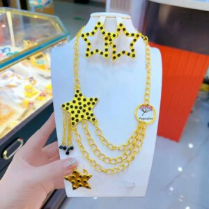 Official-website  Dubai New Gold Plated Necklace Earrings Ring Wedding Party Jewelry Set for Women  DD10414