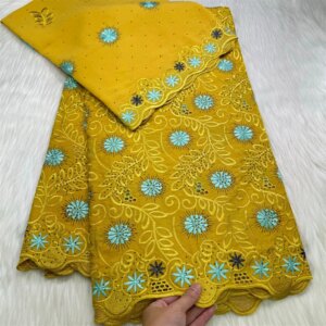 2024 Newest Design Swiss Voile Lace Fabric French Nigerian Cotton Yeoow With Stones For Sewing Women Evening Party Dresses