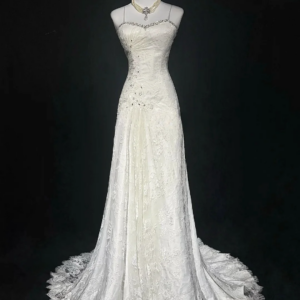 White Rhinestone Evening Dresses Applique Lace Trailing Spaghetti Strap Host Wedding Bride Party Prom Bridesmaids Gowns New