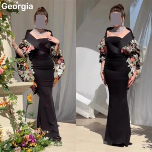 Customized Evening Dresses Sheath Square Neckline Floor-Length Flowers Wedding Dress Zipper Up Short Sleeves Formal Occasion Dre